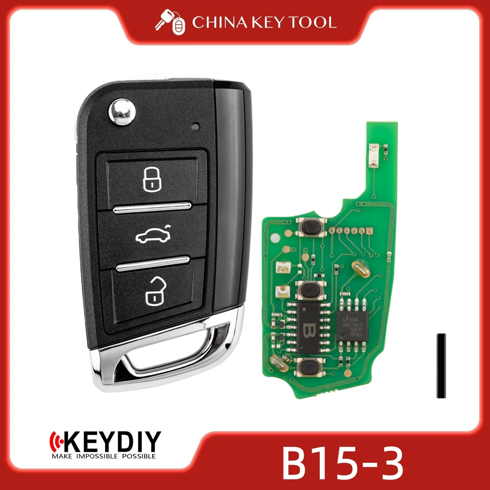 KEYDIY KD B15-3 Universal Flip Remote Key 3 Buttons Compatible with VW MQB Type