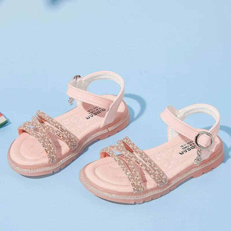 

Children's Shoes Girls Princess Sandals 2024 Summer Hot Style Children Little Girls Fashionable Crystal Soft Sole Summer Style