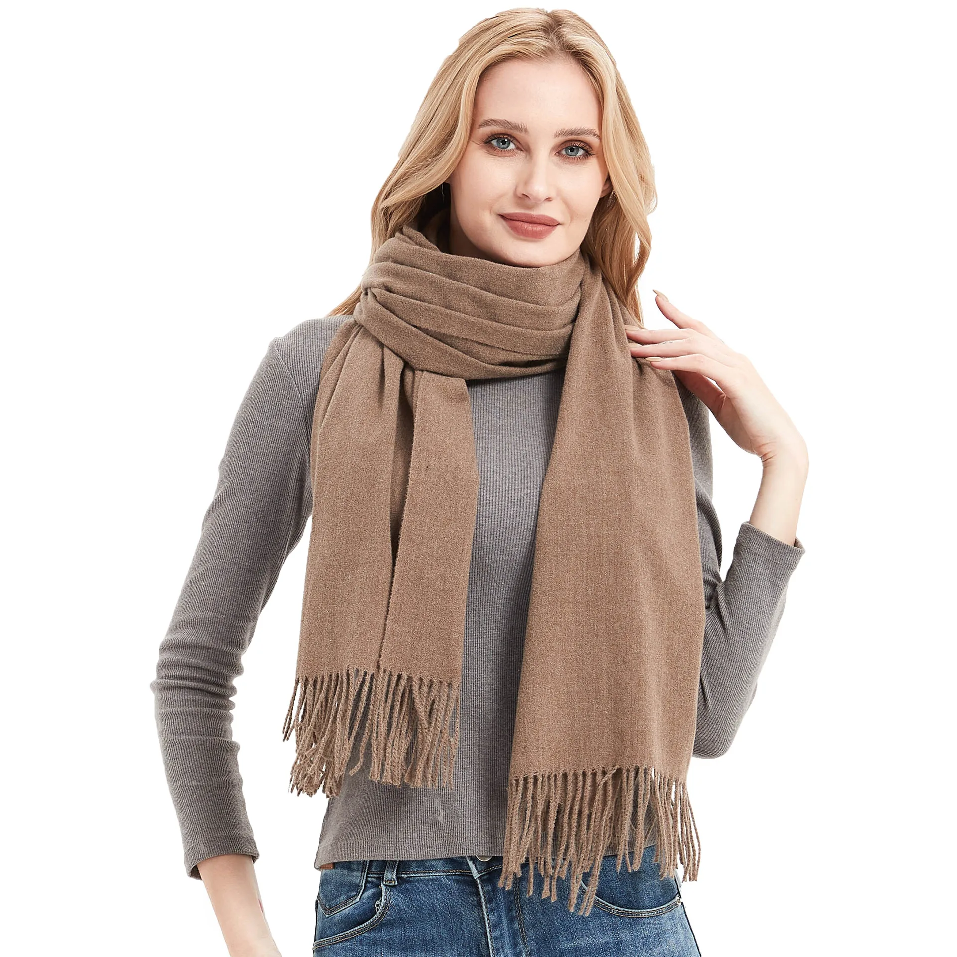 

Winter Solid Color Tassel Scarf Cold Weather Scarves Wraps Women Girls Her Thicken Warm Shawl Wrap E899