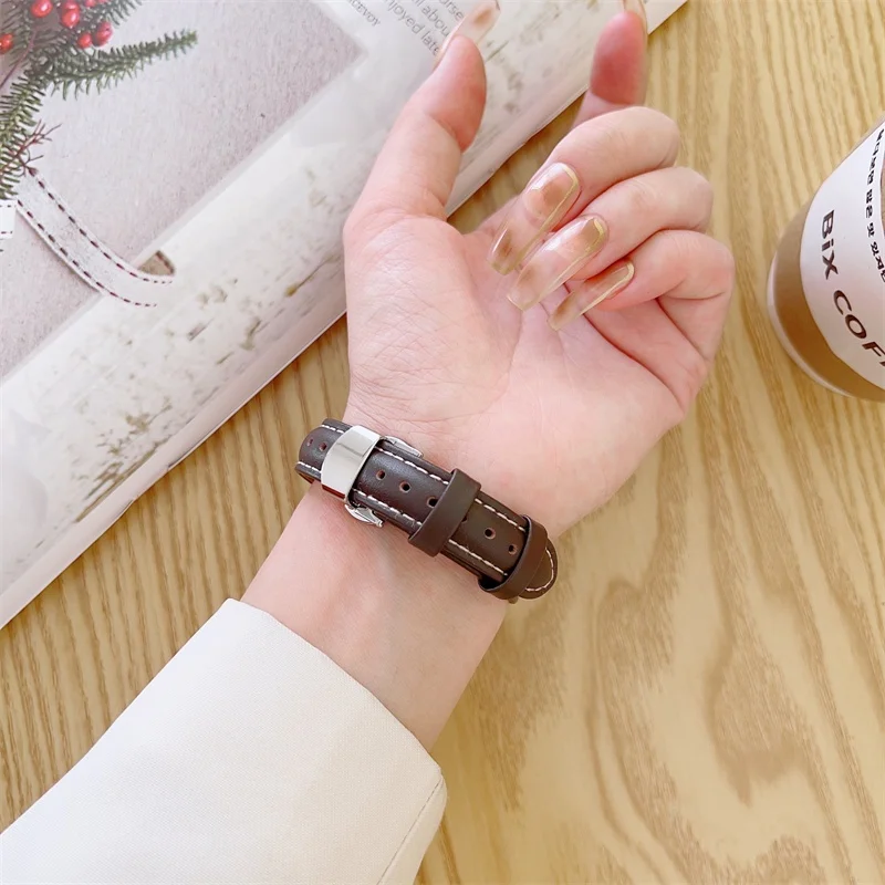 ل iWatch سليم ريال جلدية الساعات ل Iwatch سلسلة الترا 8 7 6 SE 5 حزام بسيط ل أبل ساعة 49 مللي متر 45 مللي متر 41 مللي متر الفرقة