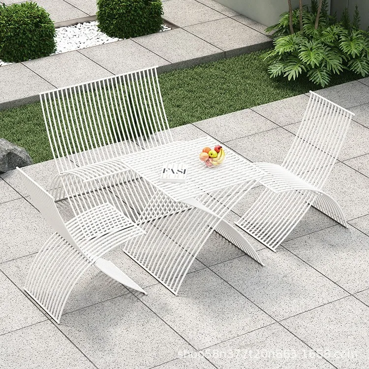 Nordic Modern Simple Wrought Iron Outdoor Table and Chair Combination Patio Table and Chair Kit Balcony Outdoor Leisure