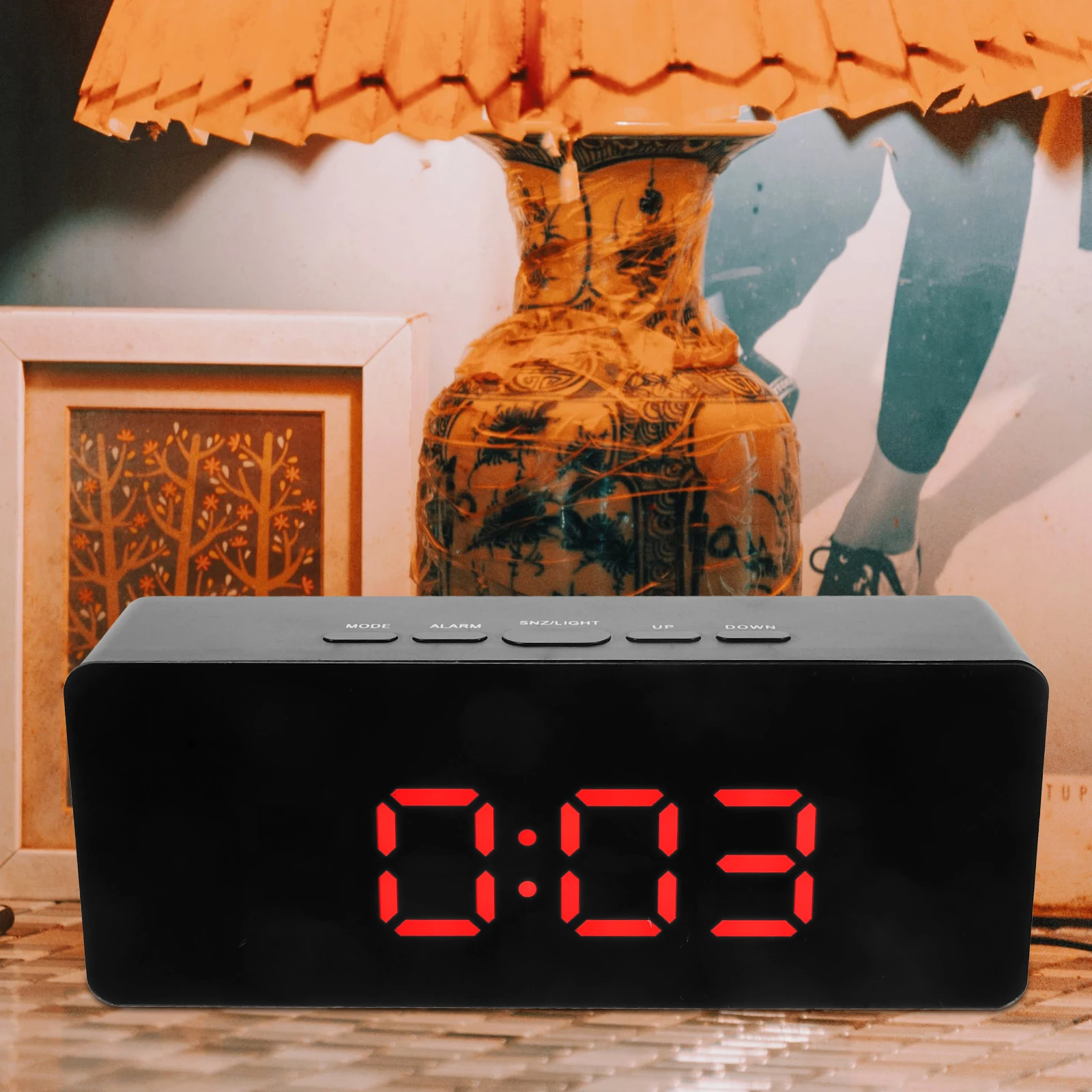 

Digital Mirror Clock Black Red LED Compact for Bedroom Living Room Easy Setup ABS Digital Clock Large Display