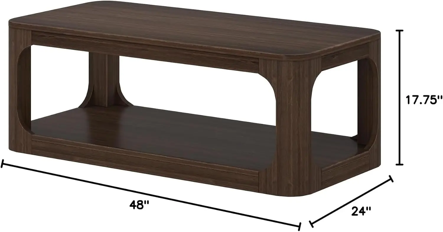 Mesa de centro Plank+Beam Forma, mesa de centro moderna de madera maciza de 48 pulgadas con estante, mesa central contemporánea con espacio de almacenamiento,