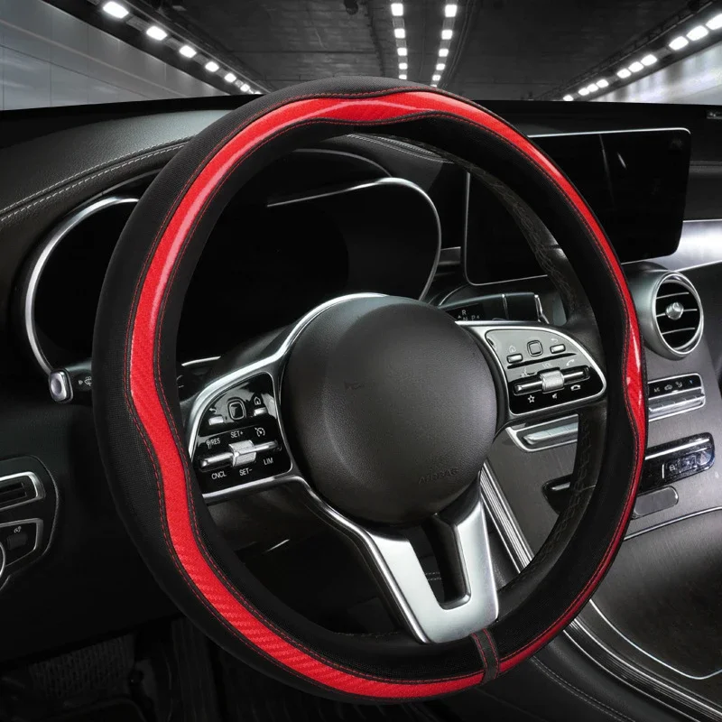 

PU Leather Car Steering Wheel Cover Universal Carbon Fiber Steering Wheel Covers Car Decoration Accessories 38cm Steering Covers