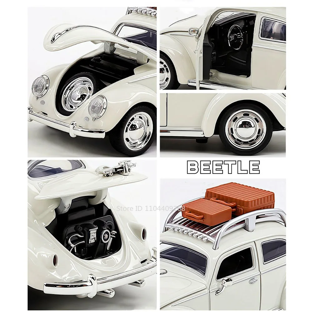 Schaal 1:32 Kever 1955 Tacoma Sportwagen Model Speelgoed Trek Verwijderbare Reiskoffer Licht Geluid Modellen Hobby Ornamenten Geschenken