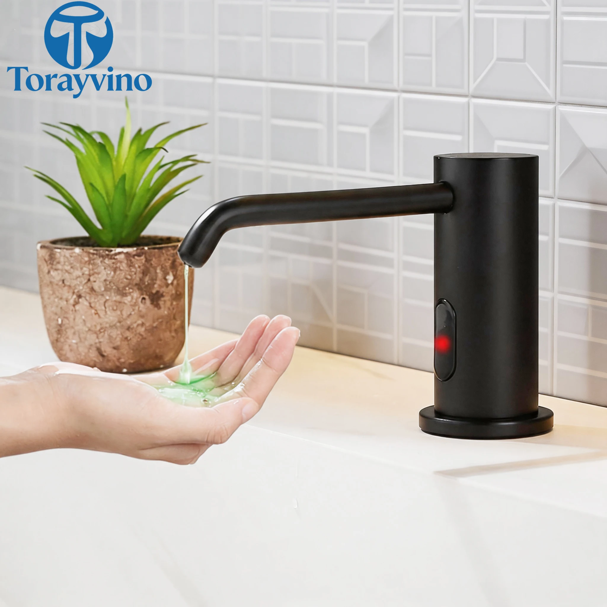 

Torayvino Sensor Soap Dispenser for Kitchen & Bathroom Black Thin Spray Soap Lquid Brass Deck Mount Metal Liquid Soap Dispensers