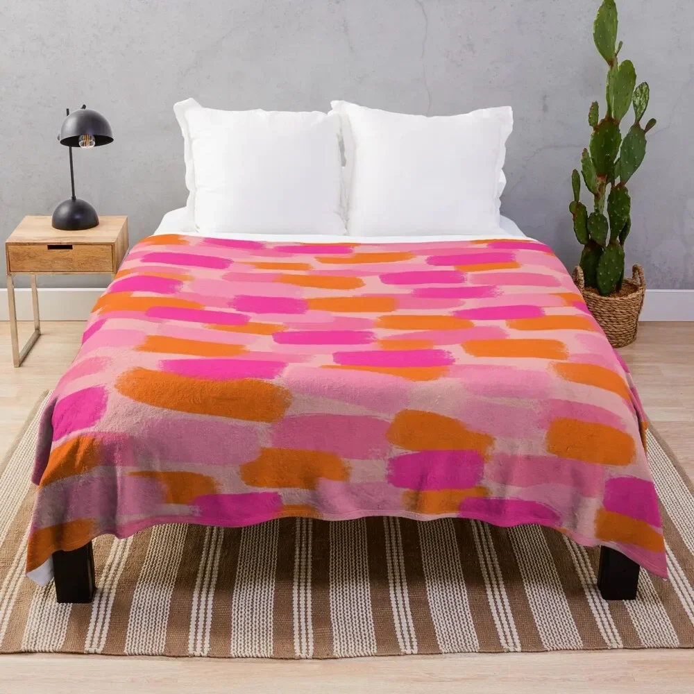 

Abstract, Pink with Orange, Paint Brush Effect Throw Blanket bed plaid For Decorative Sofa Blankets