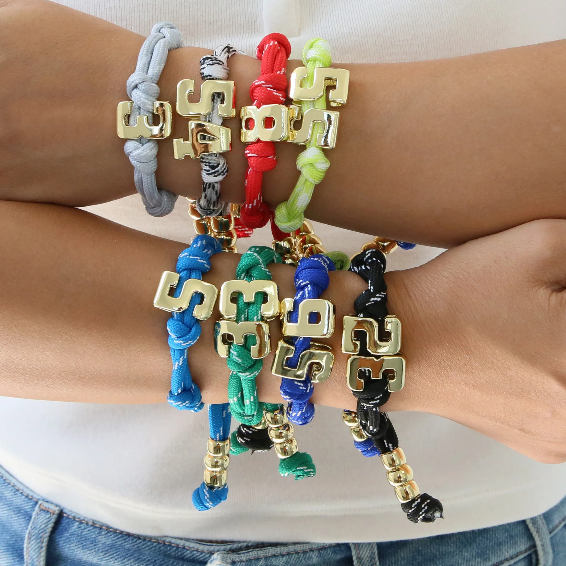 DOREMI Custom Lucky Number 0-9 Paracord Bracelet Braided Rope Sports Jersey Number Charm Colorful Woven Wristband Jewelry
