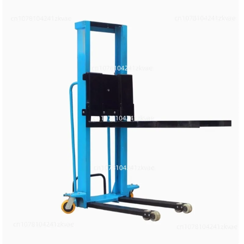 Hand pushed small electric forklift with a capacity of 500 kilograms and 1 ton. The forklift can automatically