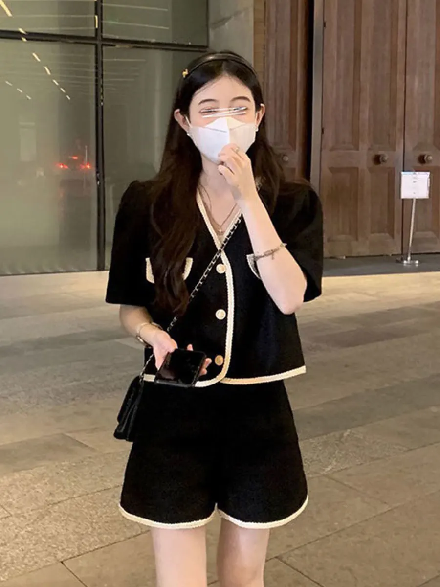 

Faionable Small Size Sle Two-Piece Set Women's Summer 2025 New Open Cardigan Top And ort Pants Set