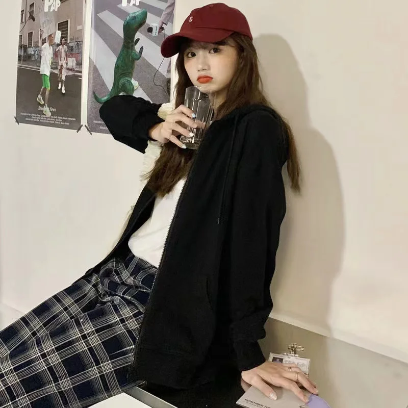 Sweat à capuche pour femmes, couleur unie, fermeture éclair, manches longues, veste ample, manteaux décontractés, sweat-shirt à capuche, mode Y2K, vêtements d'extérieur