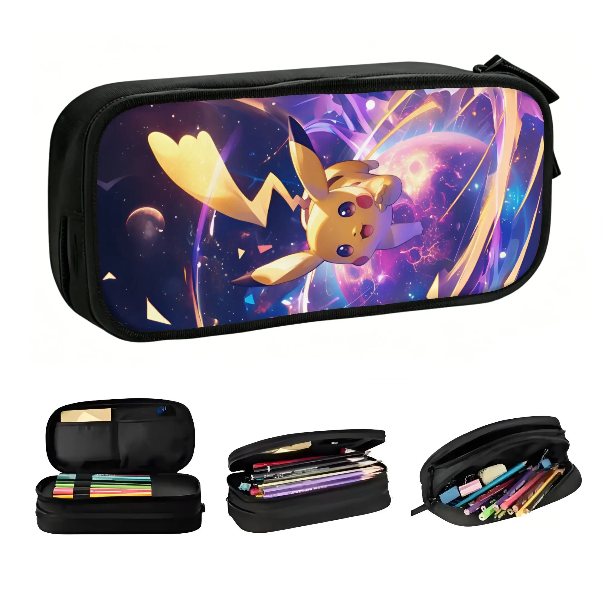 Custom Pokemoned P-Pikachus Cute Pencil Case Boy Girl Large Capacity Thunderbolt Cute Printed Pencil Bag School Accessories view 2
