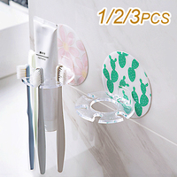 Self Adhesive Toothbrush Holder Wall Mounted No Drilling Toothpaste Razor Storage Rack Toothpaste Dispenser Bathroom Accessories