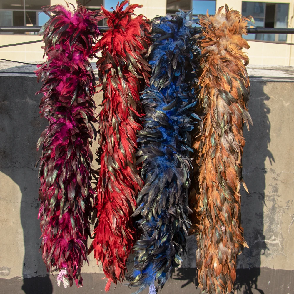 2Meters Fluffy Colored Rooster Feather Boa on Tape 5-8inch Feathers for Clothes Ribbon Decor Plumes DIY Wedding Decoration