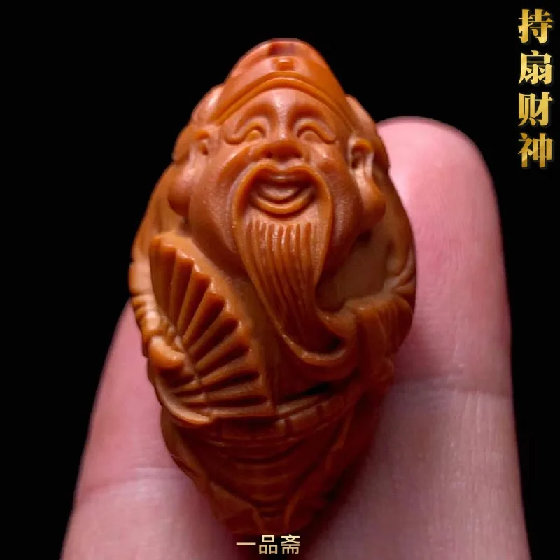 細かく彫られたオリーブの種の富の神様のペンダント、単一の種の手持ちお守りビーズネックレス、ユニセックス、高級、携帯用、禅、幸運のお守り
