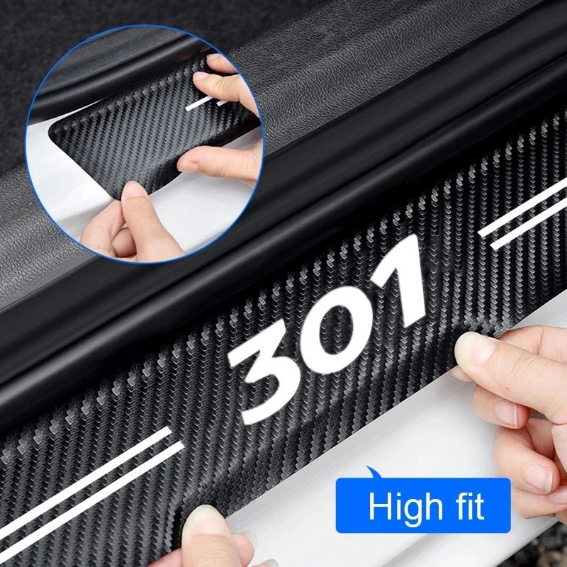 Car Interior for Peugeot 301 Emblem Luminous Carbon Fiber Auto Door Sill Protective Film Threshold Waterproof Stickers Decals