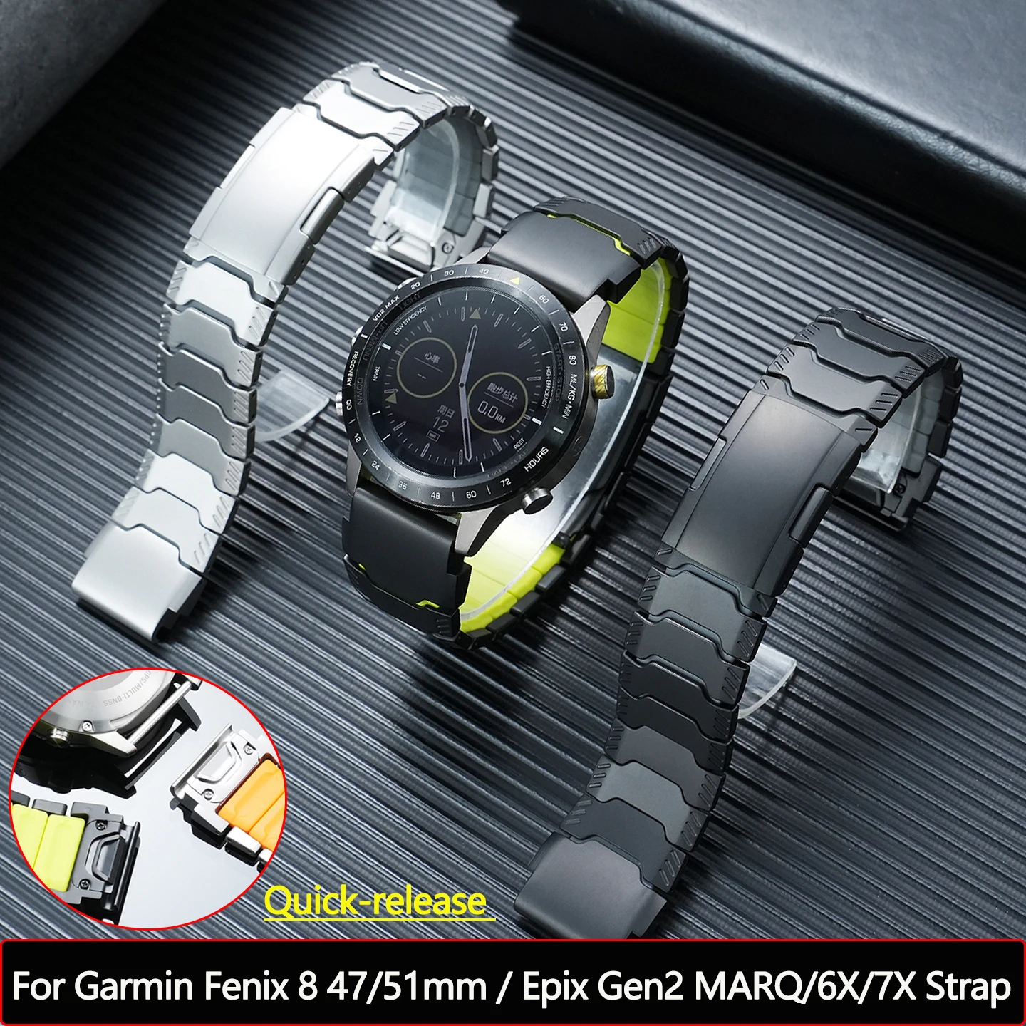22/26mm Titanium Metal+Silicone Watchband for Garmin MARQ Fenix 8 47/51mm 7/7Xpro 6X Quick release Strap for Epix Gen2 Bracelet
