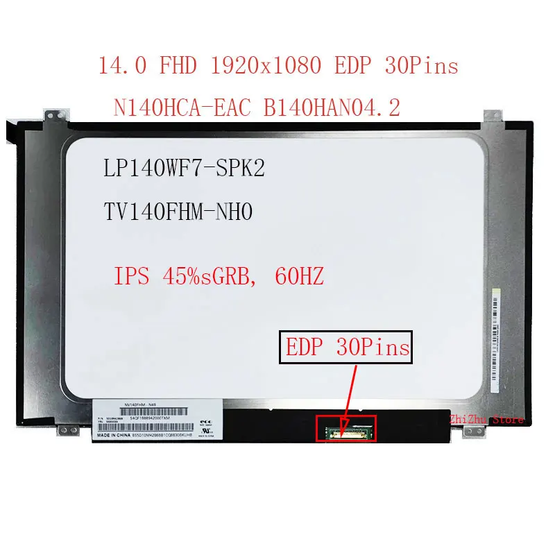 14.0 IPS Laptop LCD Screen B140HAN04.2 Fit LP140WF7-SPK2 M140NWF5 R3 For Lenovo Yoga 520-14 320S-14 ThinkPad E480 E490 FHD 30pin