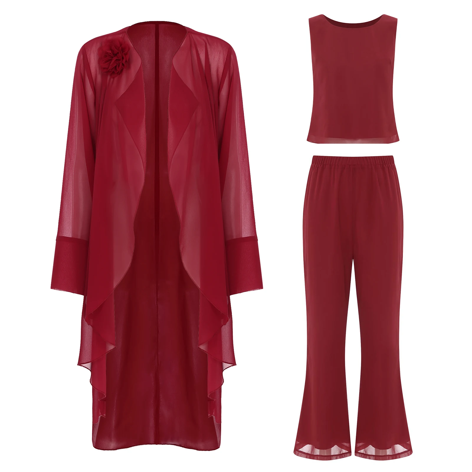 بدلة حفلات نسائية أنيقة شيفون 3 قطع فستان أم العروس الزي مأدبة التنقل حفل زفاف مجموعات الملابس النسائية