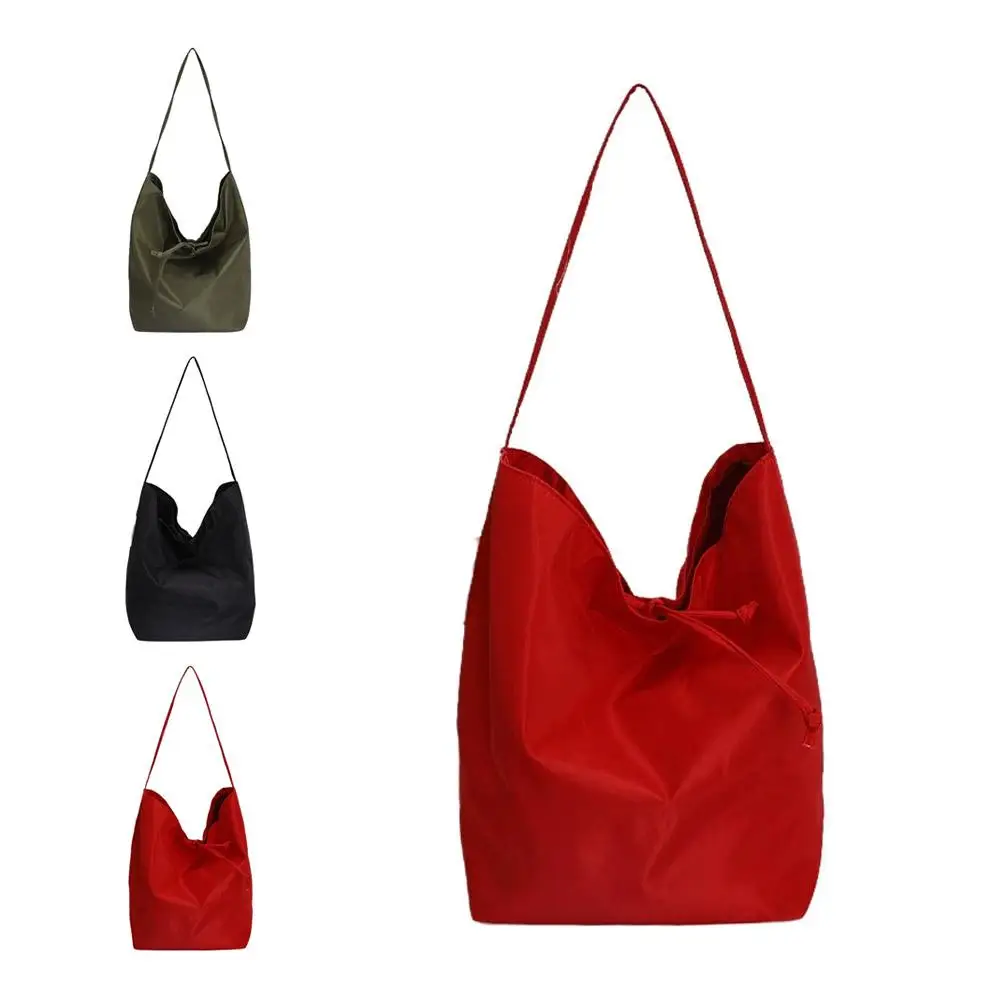 Neu eingetroffene große Nylon-Umhängetasche für Damen, minimalistischer, lässiger Stil, Vintage-Einkaufstasche mit Kordelzug und Schnalle – Detail 22