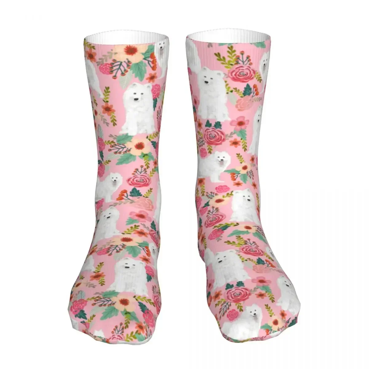 Men Sport Samoyed Dog Vintage Florals Socks Cotton Harajuku Animal Women Sock