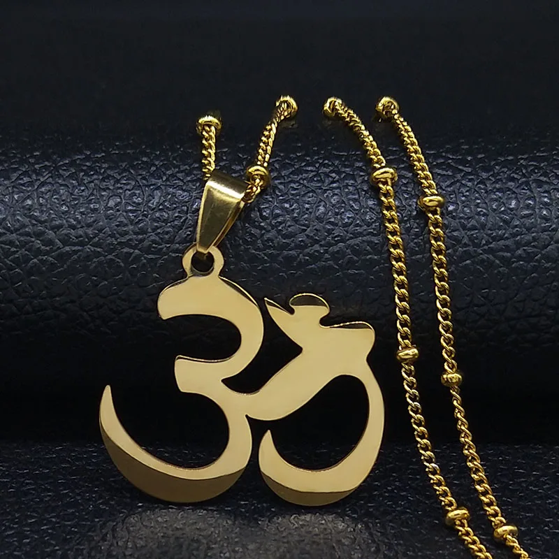 Buddhist OM Mala Yoga Chakra Stainless Steel Chain Necklace for Women Gold Color Buddha Necklace Jewelry Gift collares N1102S02