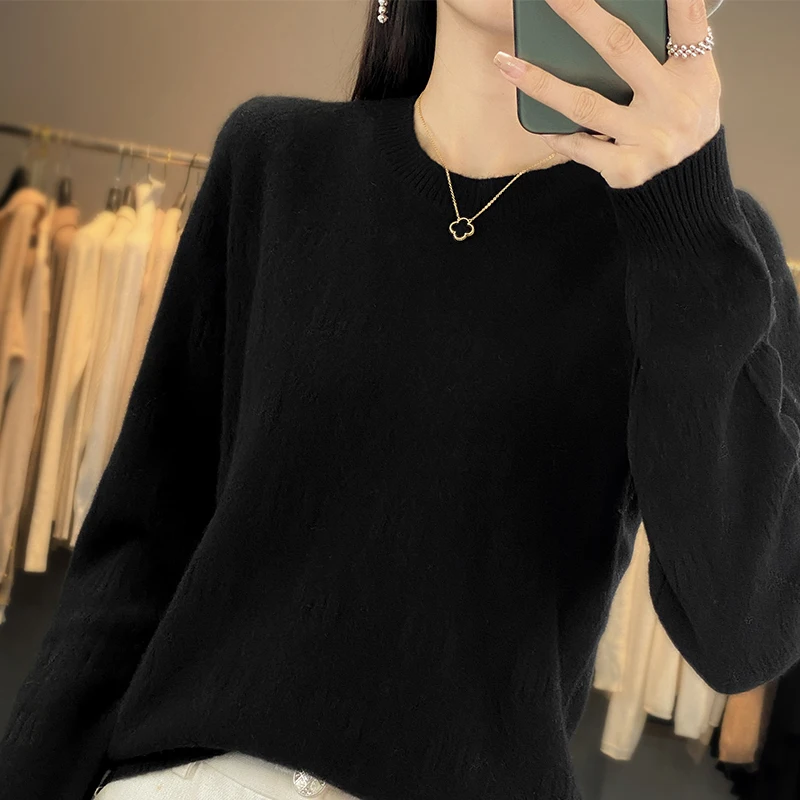 

LDZWSM Autumn And Winter New Cashmere Sweater Wool Ladies O-neck Knit Pullover Fashion Loose Warm Bottoming Shirt Top