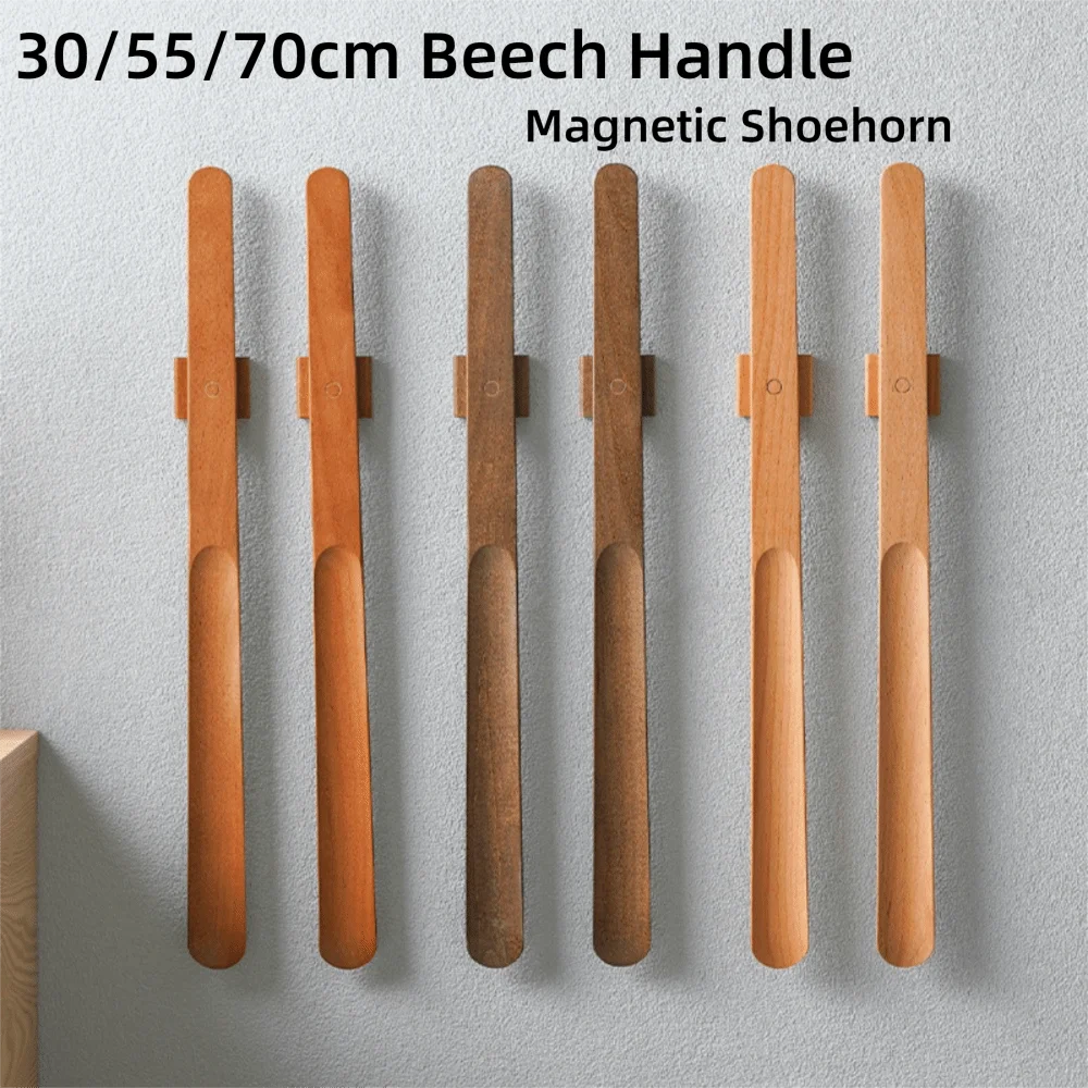 Creative 30/55cm Magnetic Shoehorn Flexible Wooden Handle Shoe Puller No-Bend Lazy Shoe Horn for Elderly, Pregnant Women
