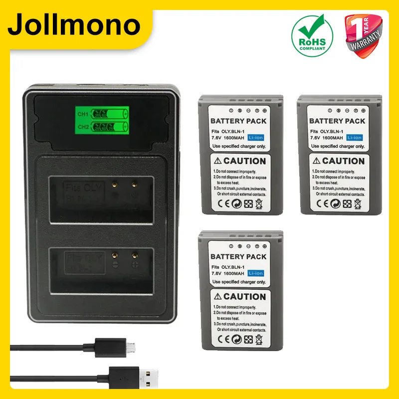 4Pcs 1600mAh BLN-1 Battery   Dual USB Charger for Olympus OM-D E-M1, Olympus Pen F, OM-D E-M5, PEN E-P5, OM-D Camera