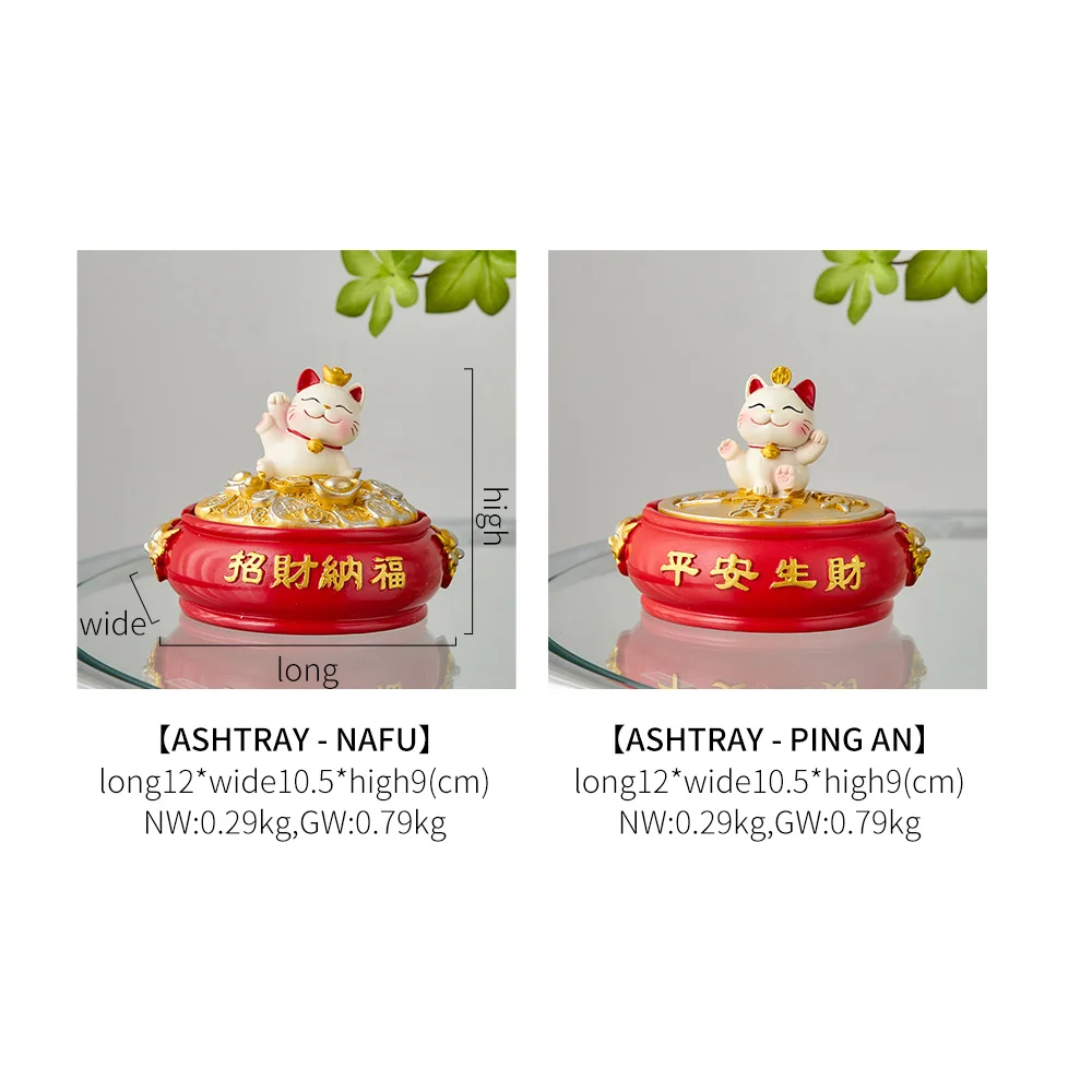 Ashtray with Lid Windproof Lucky Cat Figurines Home Decor Fortune Cat Organizer Key Storage cat ashtray Cigar desk accessories