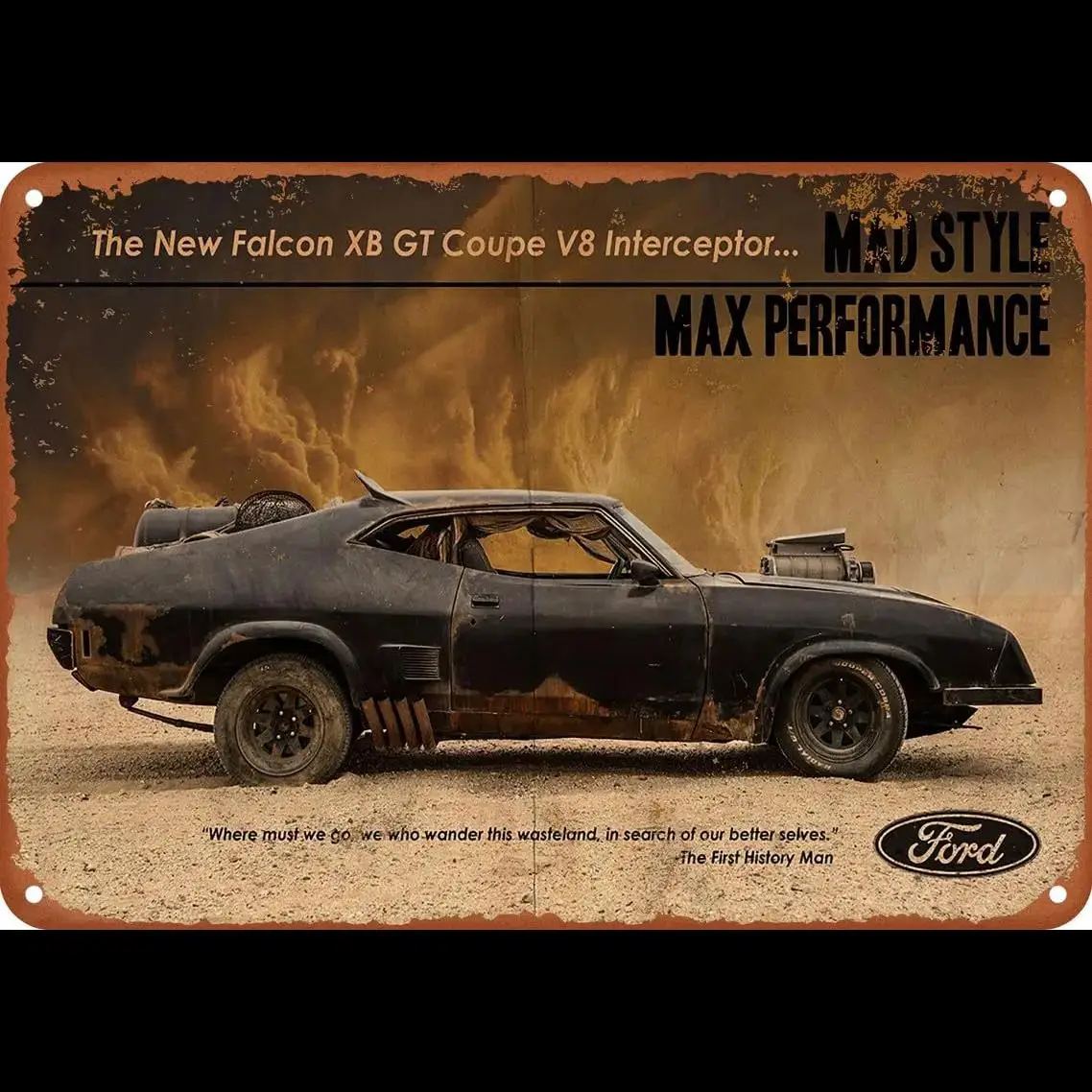 Mad Max Interceptor Vintage Metal Tin Sign Poster  Retro Wall Art for Office Home Classroom Bathroom Decor  x Inch