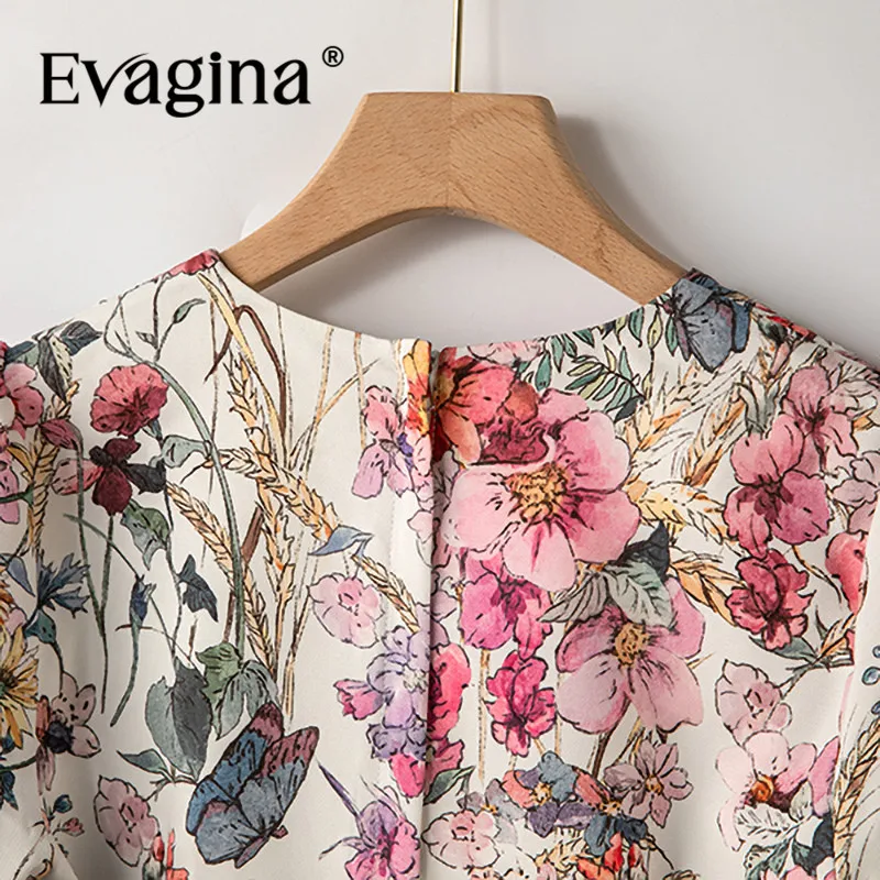 Evagina vestido feminino elegante com estampa floral primavera verão novo jacquard de manga curta com miçangas vestidos linha a