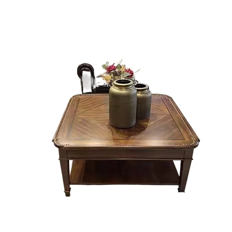 

American solid wood retro old coffee table special-shaped Roman column carved rivet coffee table