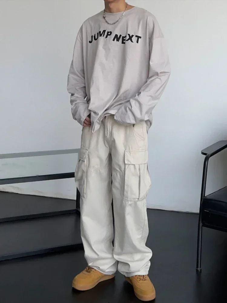 

Cargo Pants For Men White Wide Trousers Straight Summer Stacked Luxury Harajuku New In Techwear Cotton Street Emo JJ1375