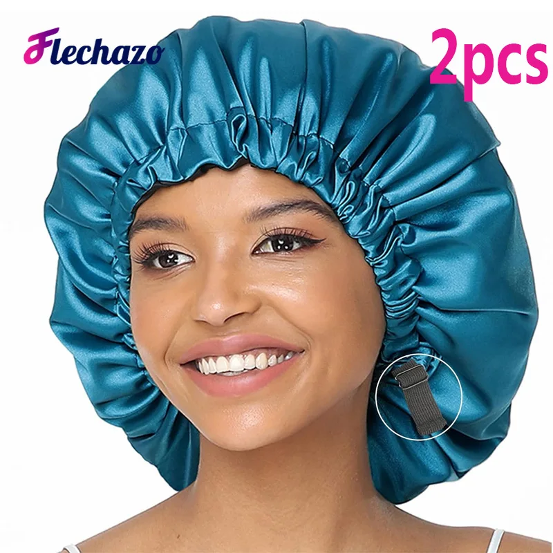 Silk Bonnet For Sleeping Double Layer Satin Bonnet Adjustable Bonnets For Black Women Sleep Cap Reversible Hair Bonnet 2Pcs