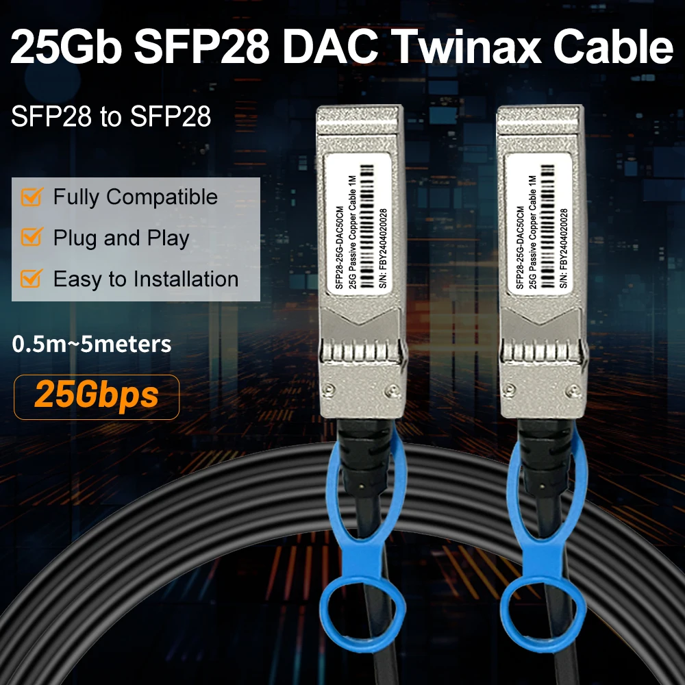 

25Gb DAC Cable SFP28 to SFP28 0.5m,1m,2m,3m,5m Passive Direct Attach Copper Cable For Mikrotik,Mellanox...Network Card/Switch