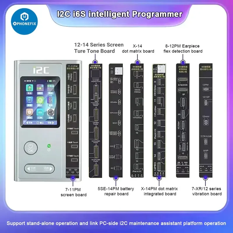 مبرمج ذكي I2C I6S لهاتف IPhone 6-14 Pro Max حساس للضوء بطارية أصلية ملونة أداة إصلاح مصفوفة نقطة ببصمة الإصبع