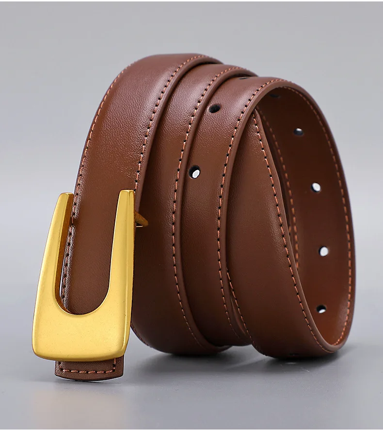 Damen Retro U-Schnallen Echtleder-Gürtel, Minimalistischer Vielseitiger Dekorativer Kleider- und Anzuggürtel, Schlanker Damen-Stil – Detail 17