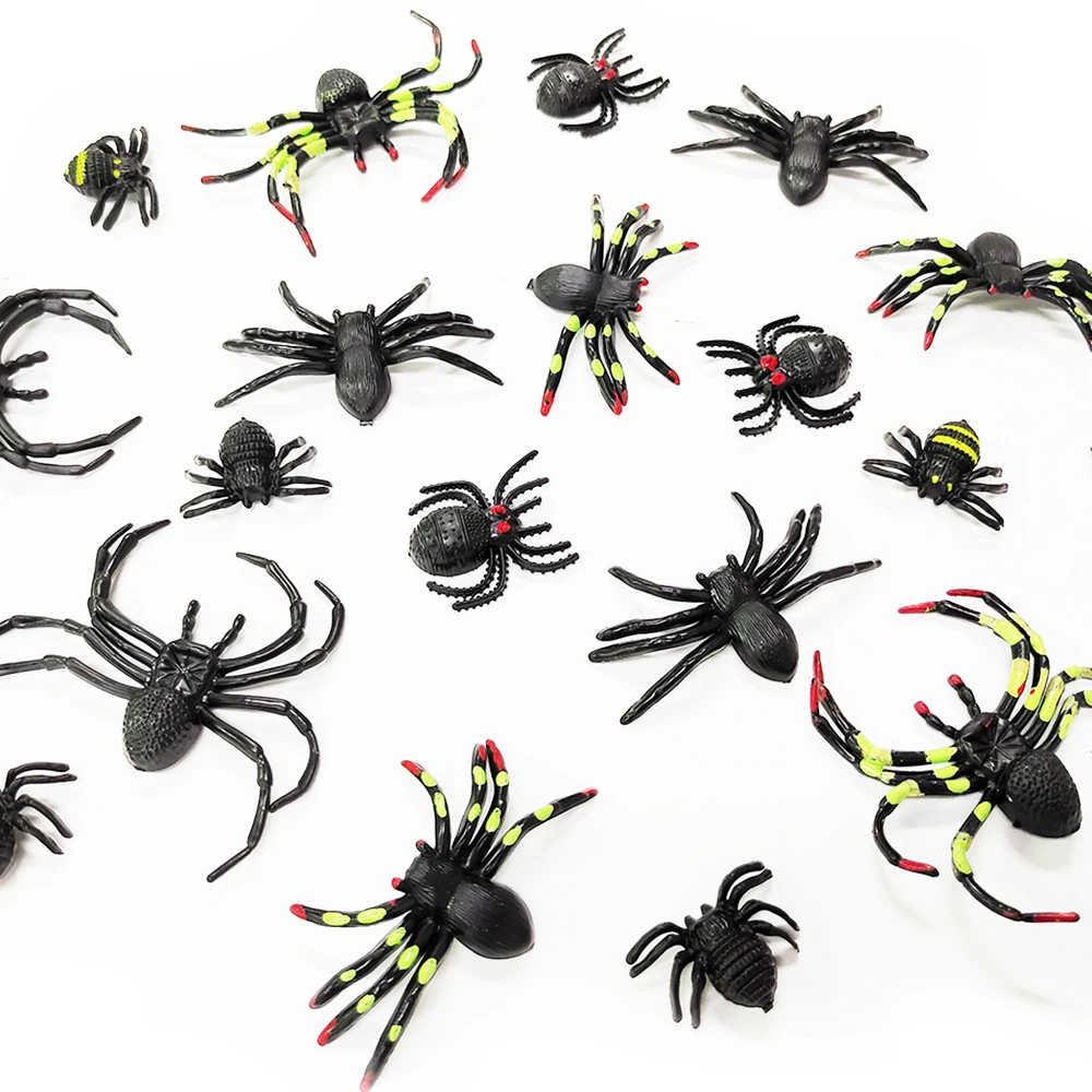 10Pcs Halloween Artificial Plastic Spider Large Black Spiders Horror Props Halloween Trick Toys Halloween Party Decoration 2024