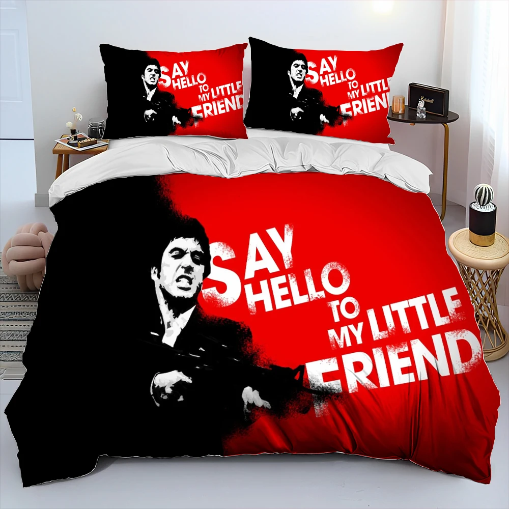 Movie Scarface Tony 3D Printing Comforter Bedding Set,Duvet Cover Bed Set Quilt Cover Pillowcase,King Queen Size Bedding Set Kid