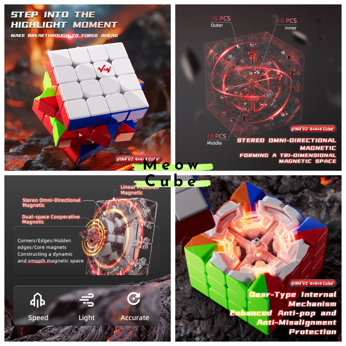 NOWOŚĆ！[MeowCube] Vin4 V2 4M Magnetyczna Kostka UV dla Zaawansowanych Projektantów Najnowsza Magiczna Kostka VIN Bez Naklejek Profesjonalna Zabawka Antystresowa