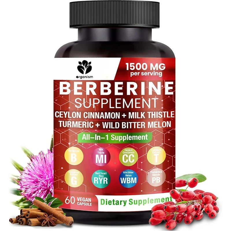 Suplemento bereberina con canela de Ceilán - calabaza amarga - arroz de levadura roja, 60 cápsulas sin OGM y sin gluten