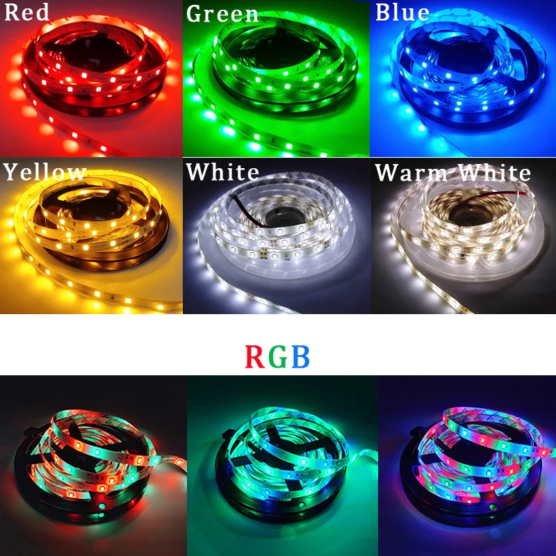 5M Led Strip Licht 60Leds/M Smd 2835 Warm Wit/Koud Wit/Rood/Blauw/Groen/Geel Flexibele Rgb Led Verlichting Dc 12V Lamp Diode Tape