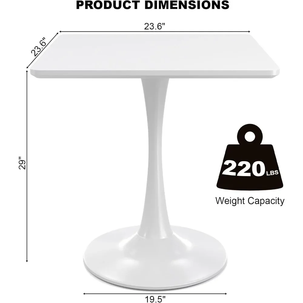 白い正方形のチューリップテーブル2用、ミッドセンチュリーモダンテーブル、リビングルーム、カフェ、家庭、オフィス用の丸いコーナー、24インチ