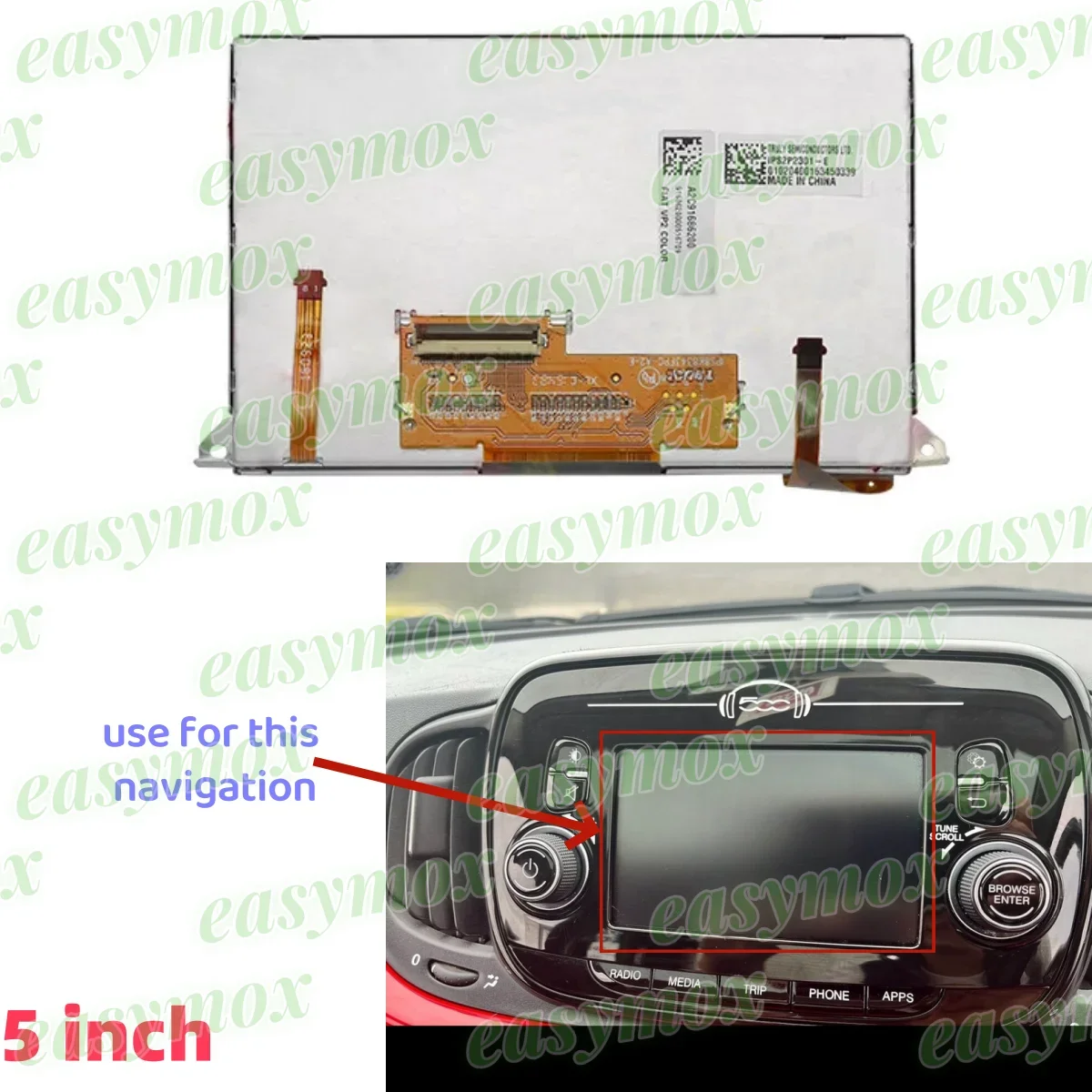 

IPS2P2301-E 5" LCD Display for Abarth 595 for Fiat 500E 2016-2020 Center Console Information Radio Navigation Satlite Screen