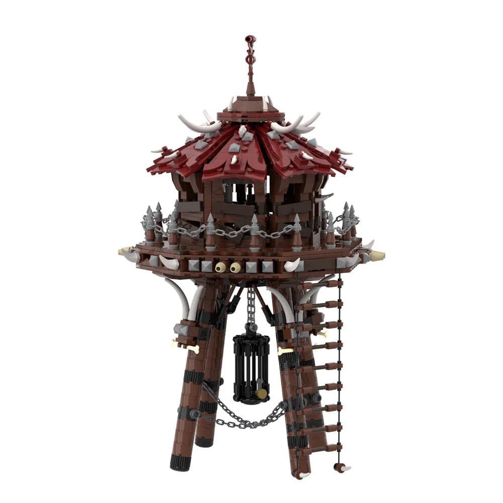 Moc medieval orco tiro com arco torre modelo blocos de construção torre de vigilância defesa torre orc tribo fortaleza arquitetura tijolo brinquedo presente