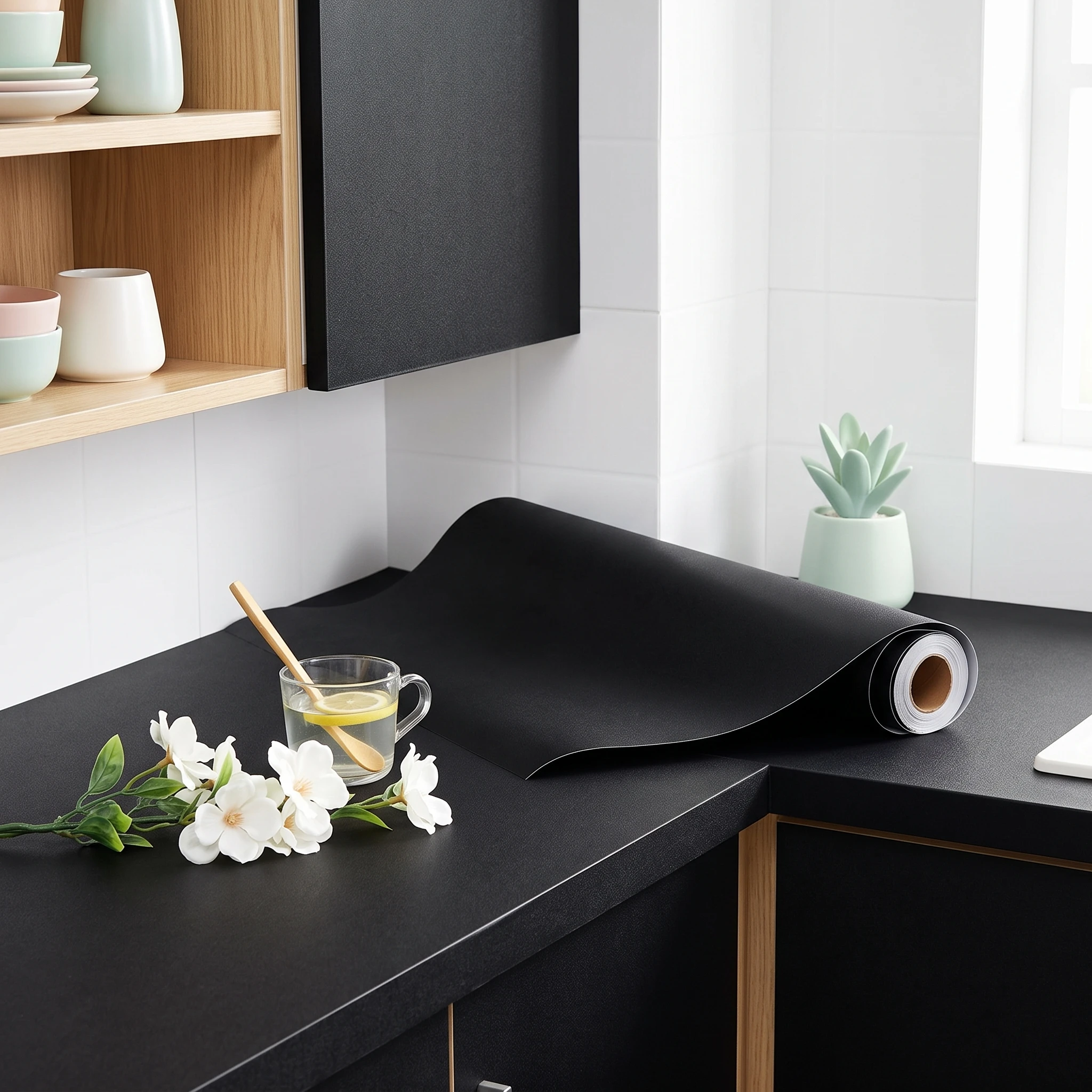 55CM Width Black Matte Waterproof Vinyl Self-Adhesive Wallpaper Stickers for Wall Furniture Living Room Contact Paper Home Decor