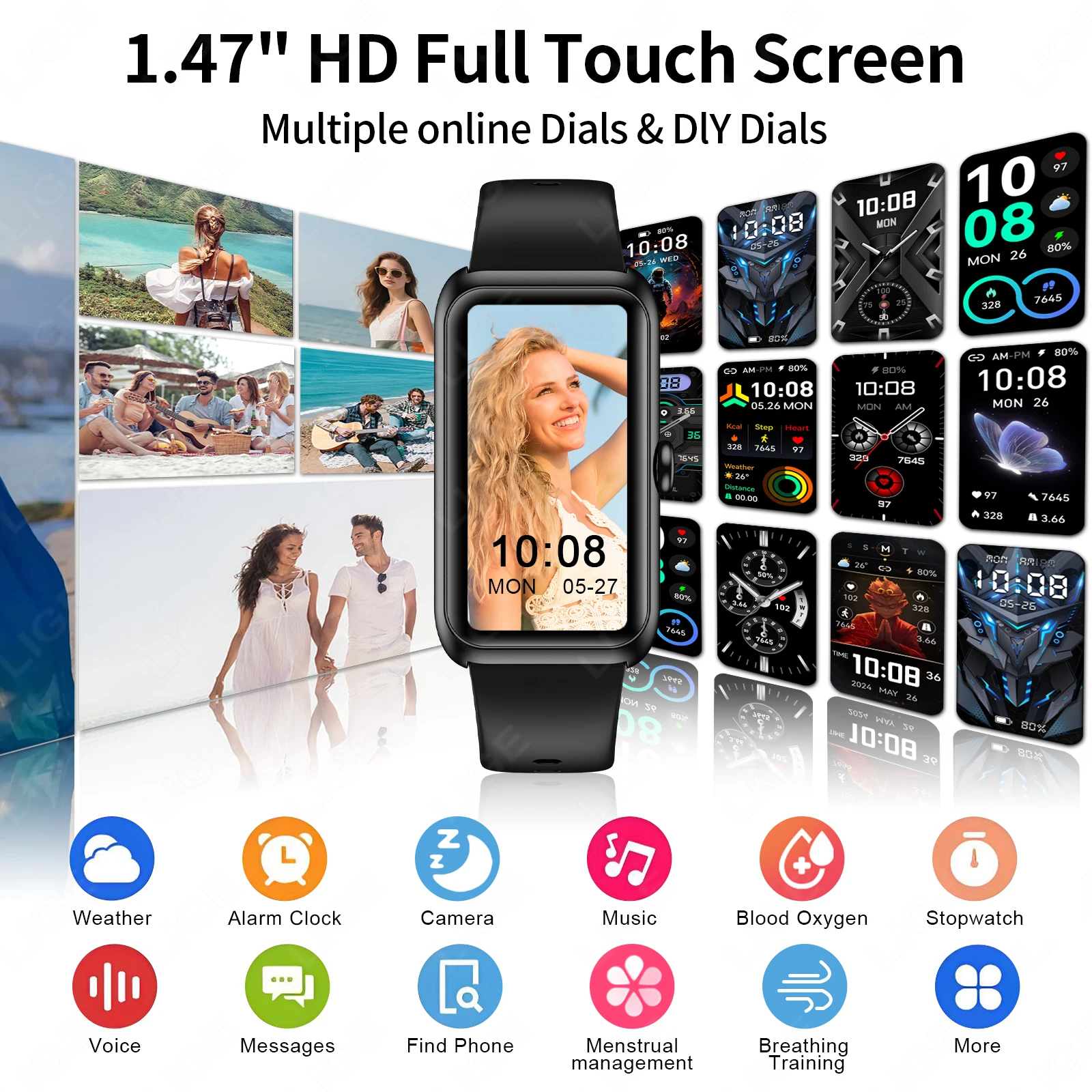 LIGE 2025 Nuovo Bluetooth Smartwatch Uomo Donna Promemoria chiamate Fitness Health Tracker Bracciale 1.47 "HD Smart Watch per Android IOS