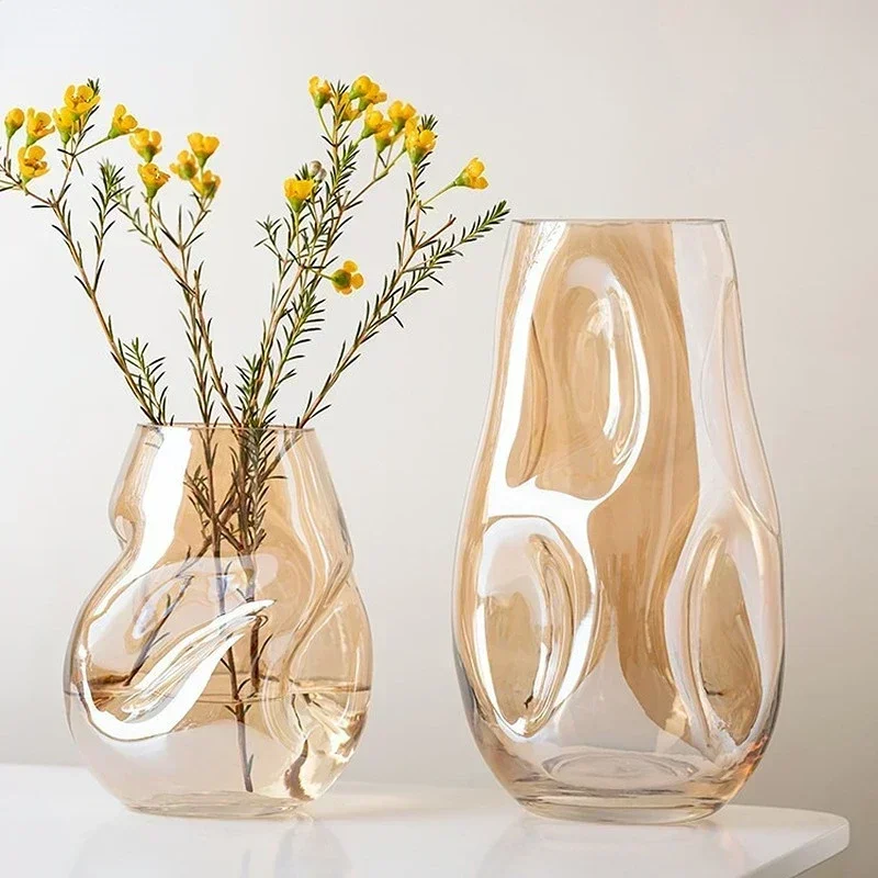 

Nordic Style Gold Irregular opposite Sex Vase Living Room and Sample Room Dried Flower Arrangement in Vase Soft