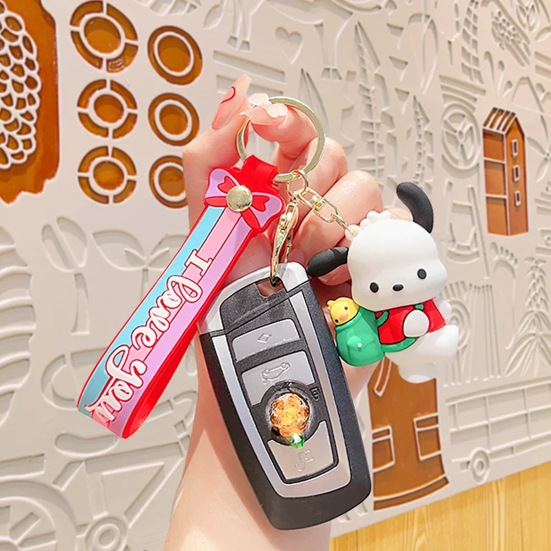 Sanrio Anime Figure Model Doll Keychain Kawaii Pochacco Car Pendant Keyring Children Toys Women Bags Keychains Birthday Gifts